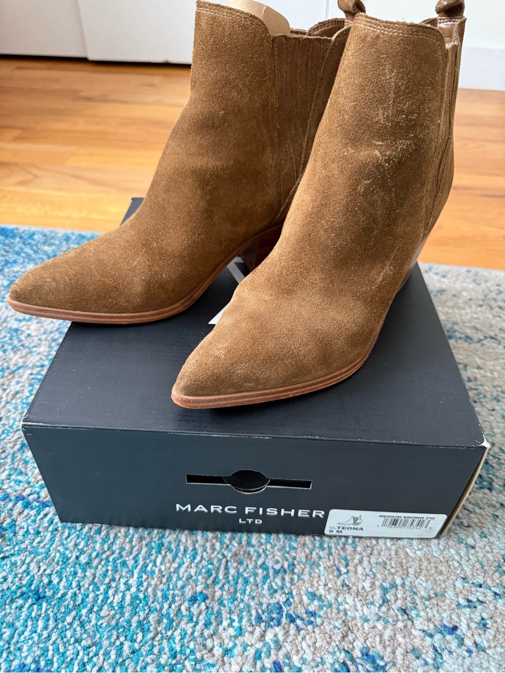 Marc Fisher Style: TEONA Medium Brown Suede Pointed Toe Ankle Booties